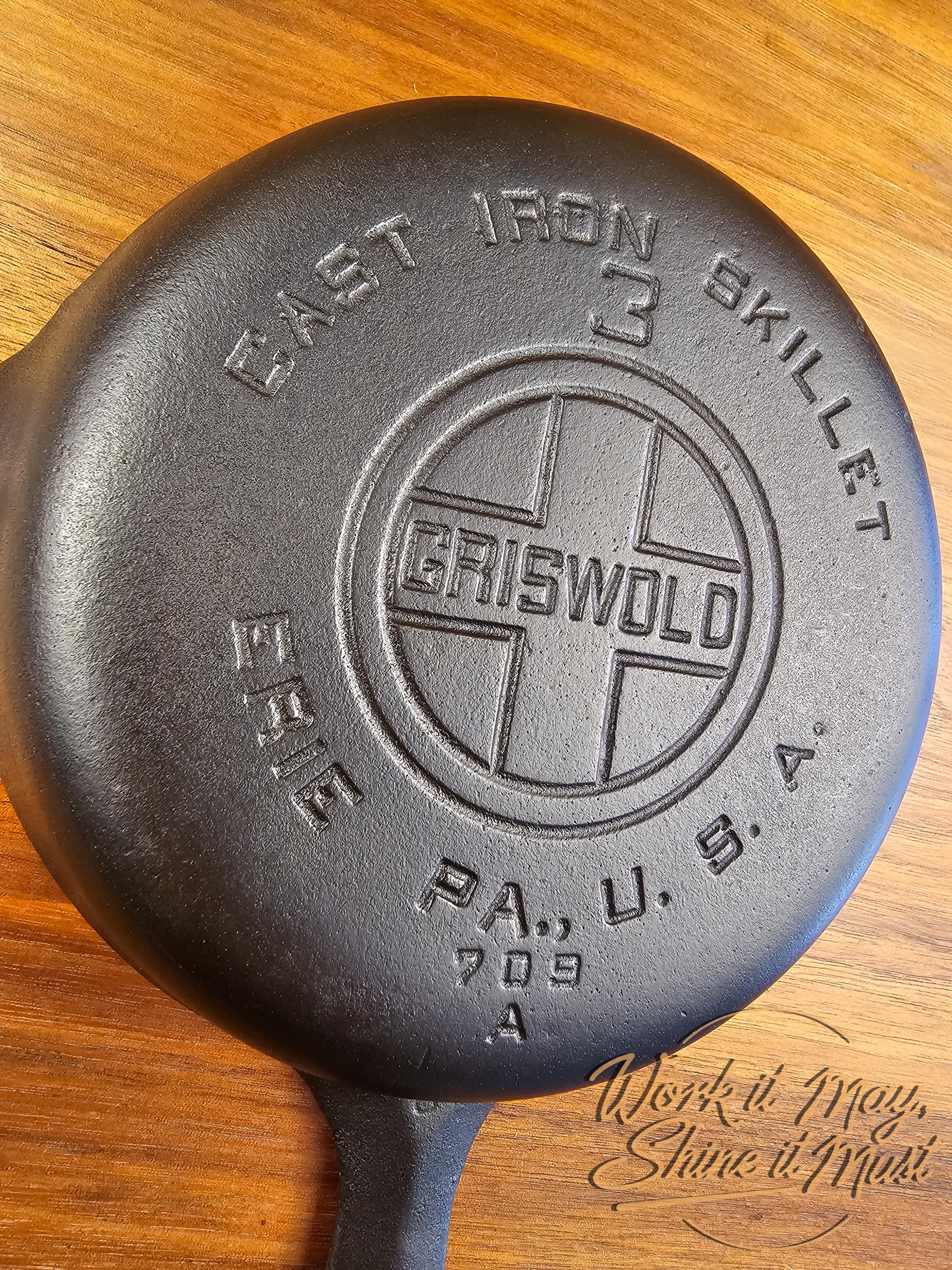 Griswold #3 Vintage Restored Cast Iron Skillet - Large Block Logo 709A