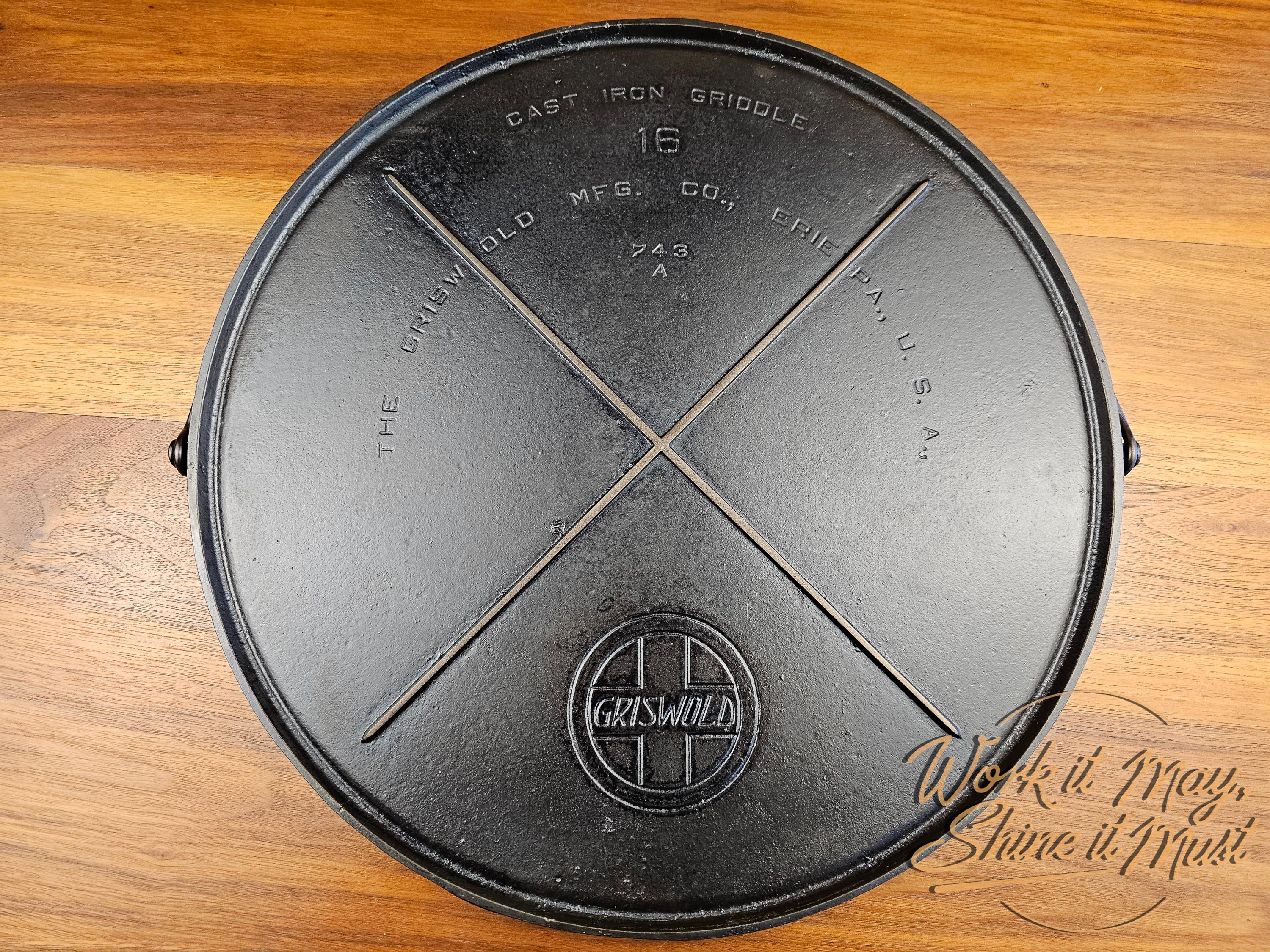 Vintage Griswold Cast Iron Griddle #16 Slant Logo - Restored w/ Minor Repairs [See Description]