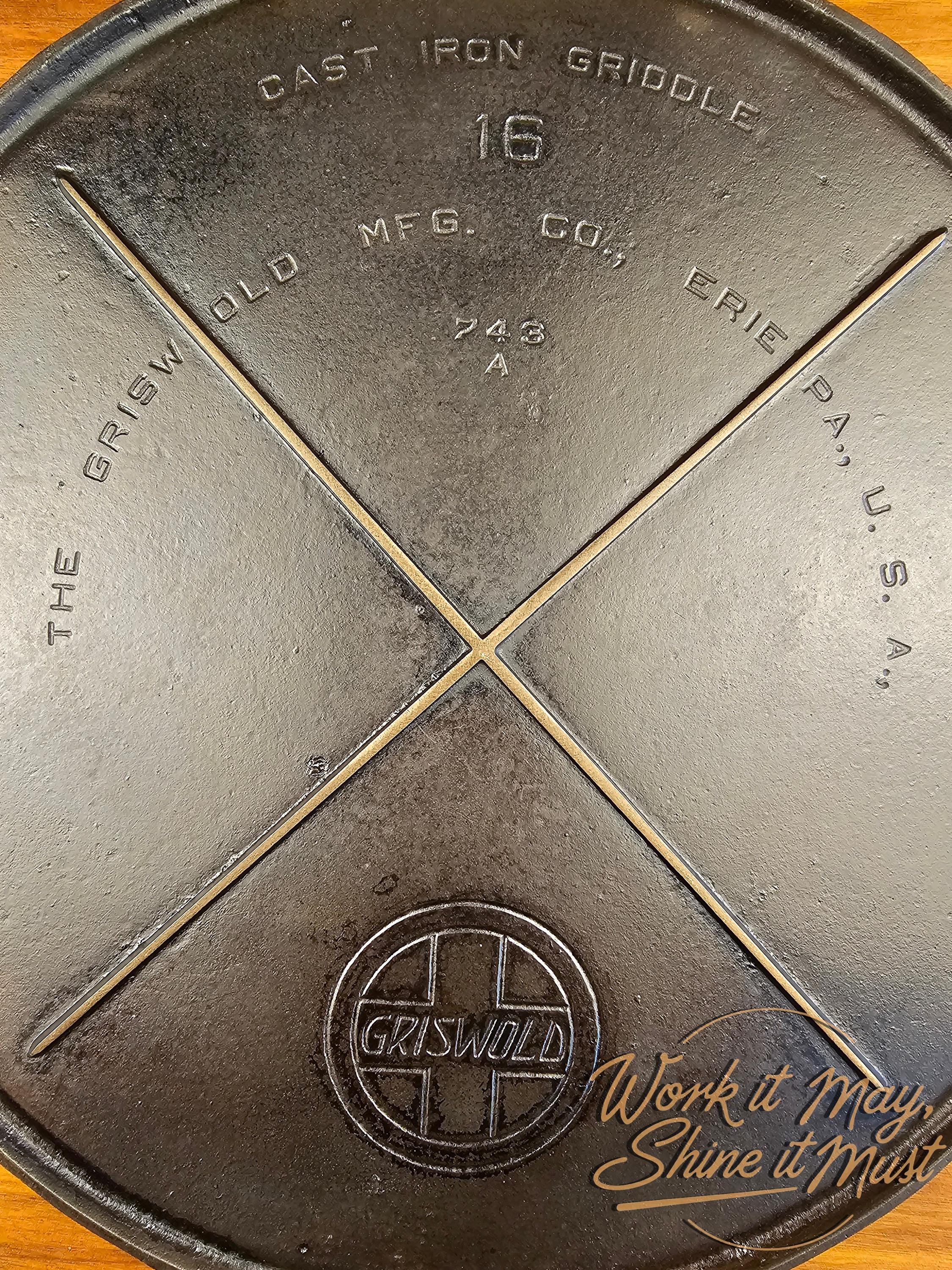 Vintage Griswold Cast Iron Griddle #16 Slant Logo - Restored w/ Minor Repairs [See Description]