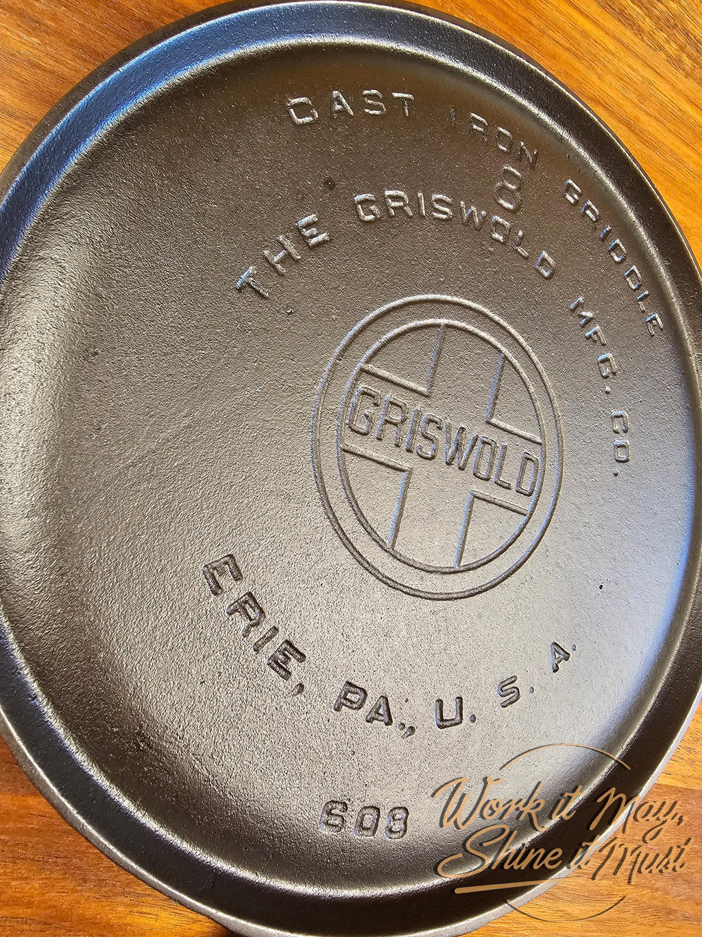 Griswold #8 Vintage Restored Cast Iron Griddle Large Block Logo 608