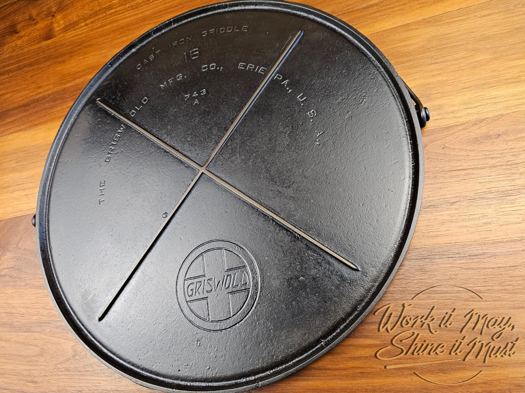 Vintage Griswold Cast Iron Griddle #16 Slant Logo - Restored w/ Minor Repairs [See Description]