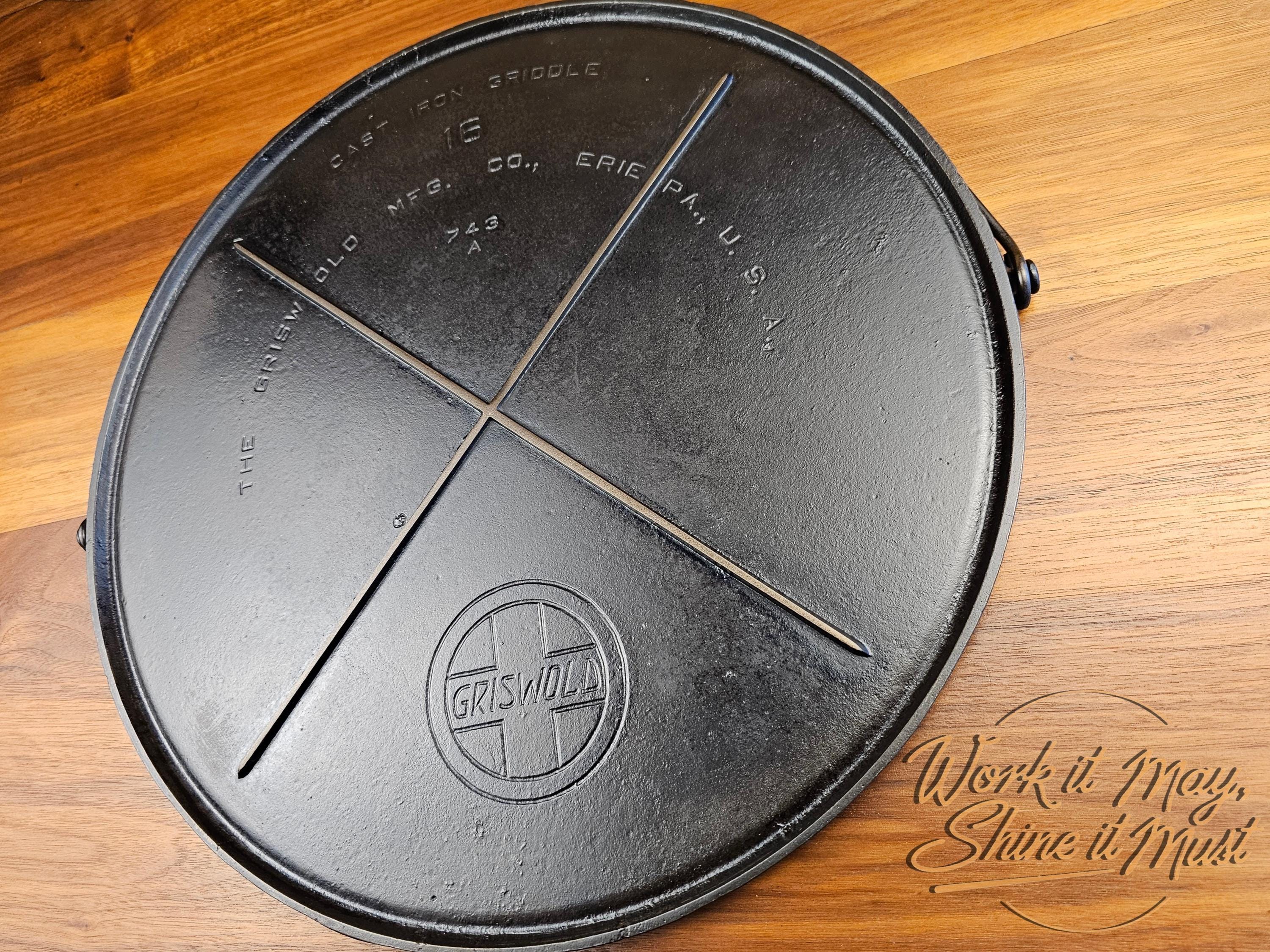 Vintage Griswold Cast Iron Griddle #16 Slant Logo - Restored w/ Minor Repairs [See Description]
