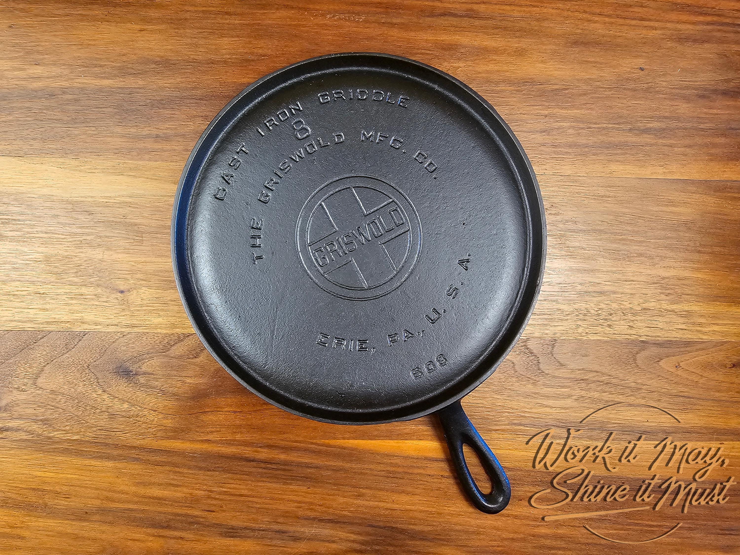 Griswold #8 Vintage Restored Cast Iron Griddle Large Block Logo 608