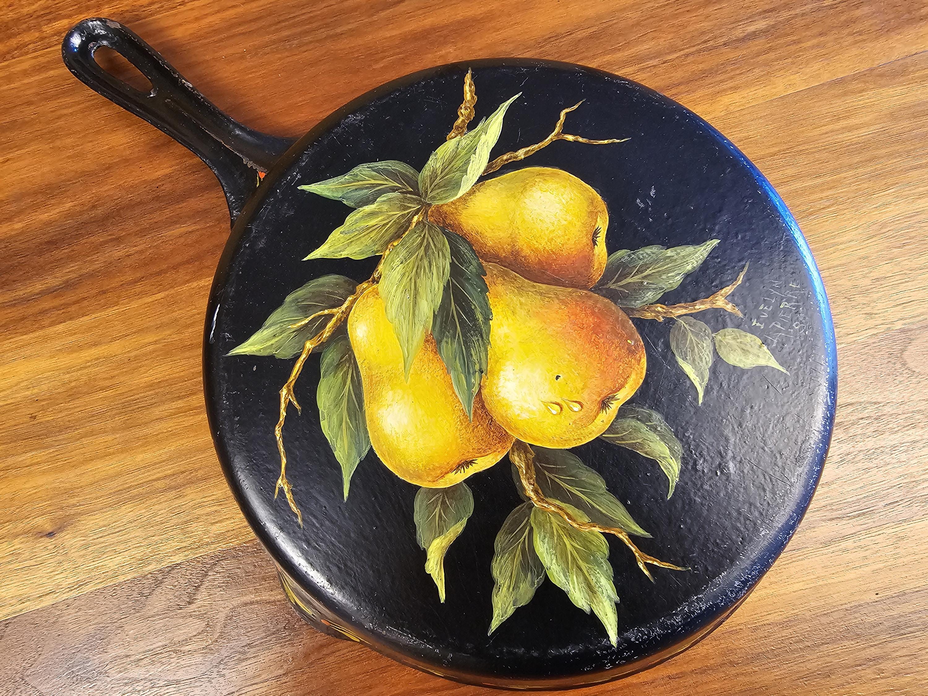 Vollrath #8 Vintage Cast Iron Skillet - Hand-Painted Pears by Evelyn LaPierre (1986)