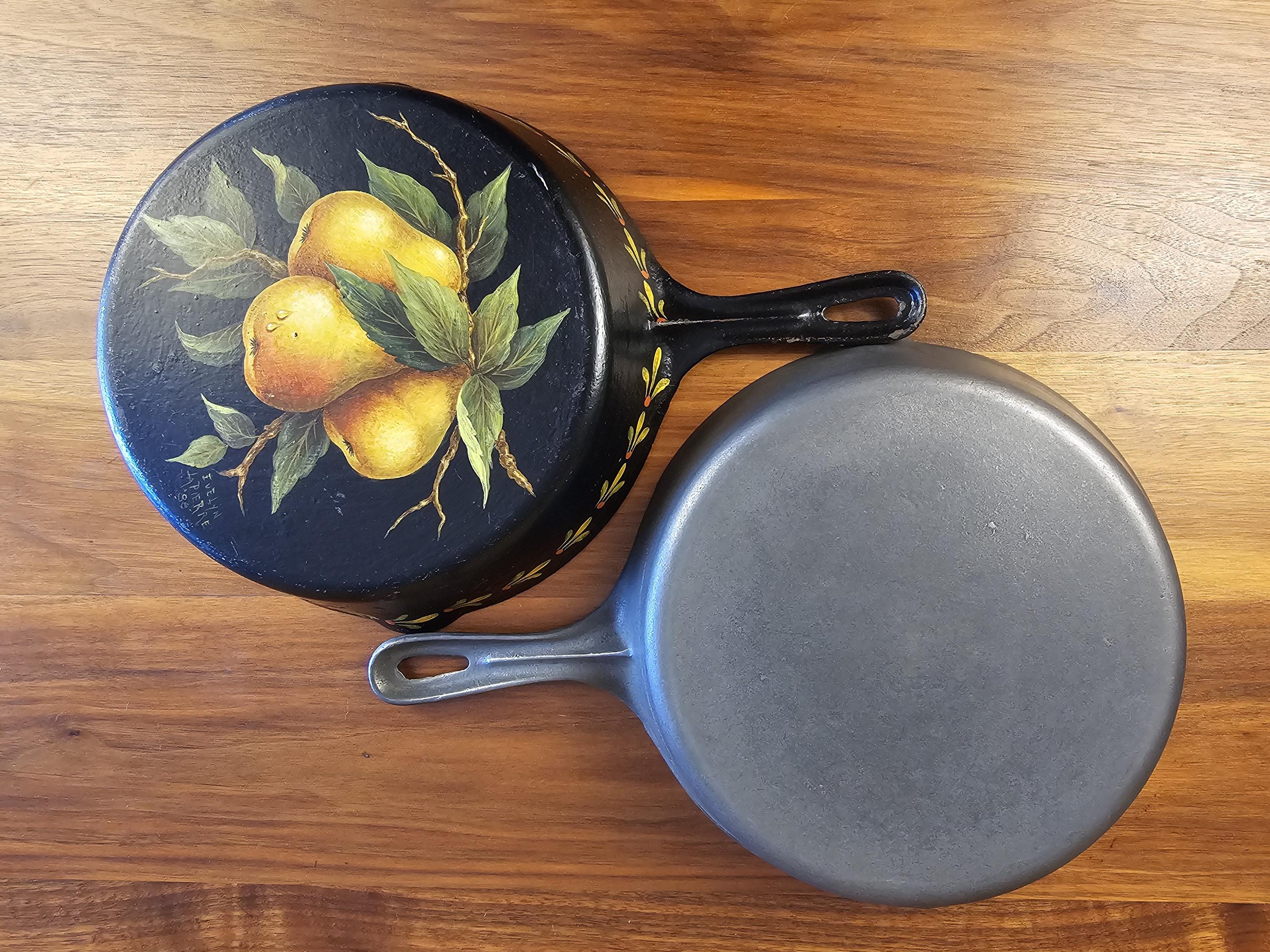 Vollrath #8 Vintage Cast Iron Skillet - Hand-Painted Pears by Evelyn LaPierre (1986)