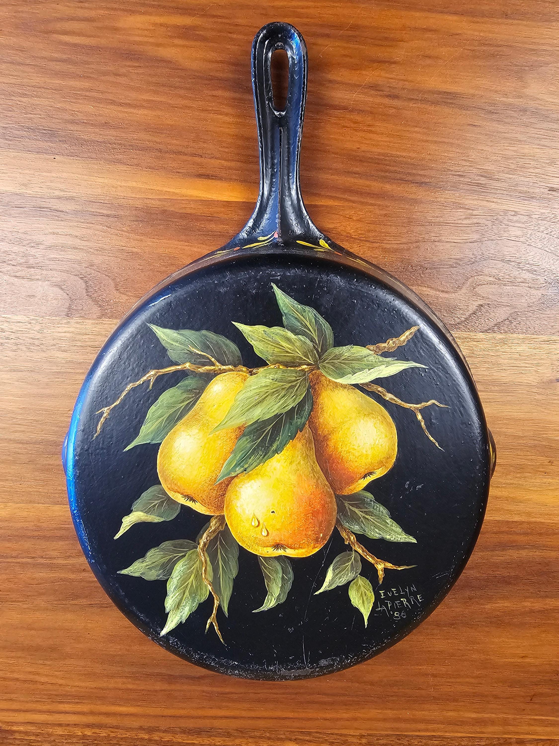 Vollrath #8 Vintage Cast Iron Skillet - Hand-Painted Pears by Evelyn LaPierre (1986)