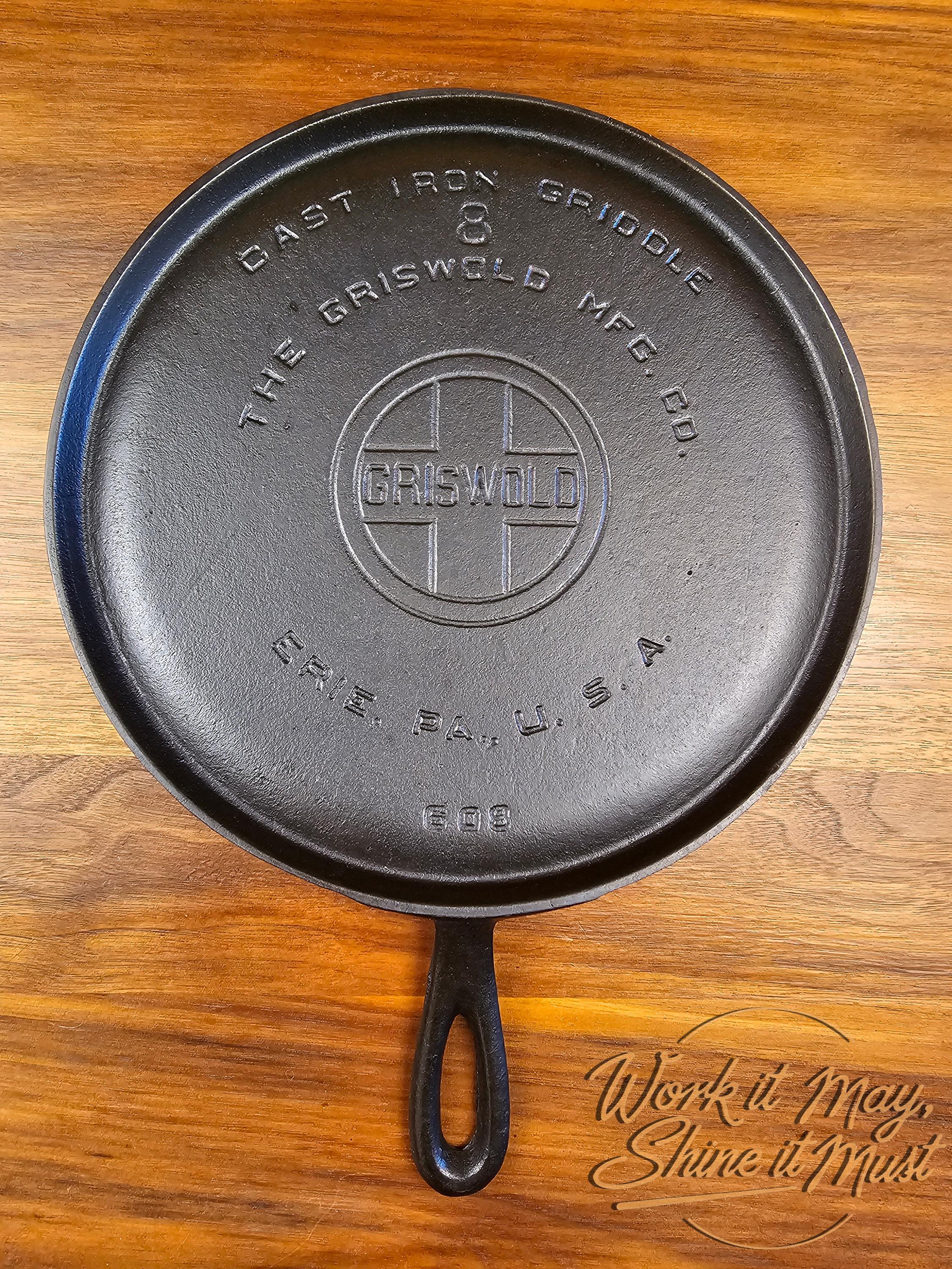 Griswold #8 Vintage Restored Cast Iron Griddle Large Block Logo 608