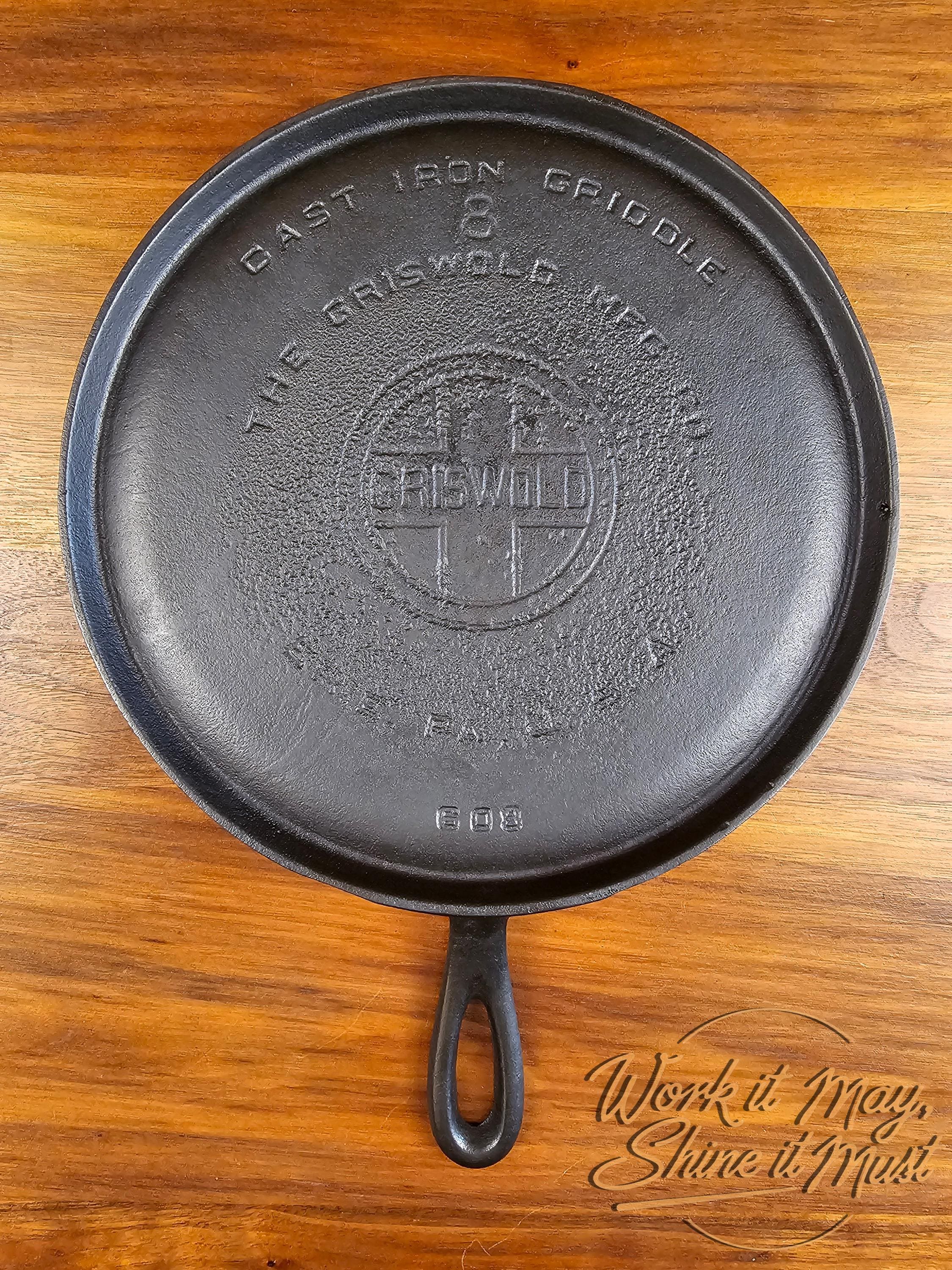 Griswold #8 Vintage Restored Cast Iron Griddle - Large Block Logo 608